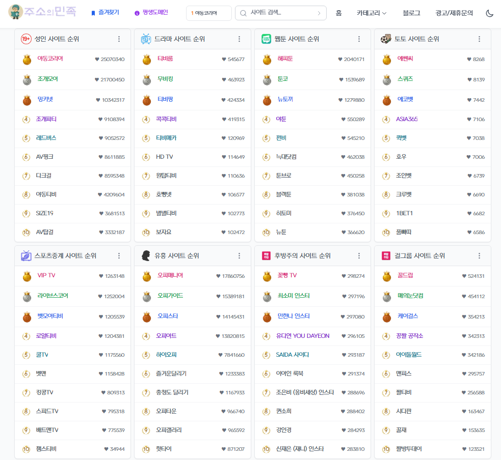 주소의민족 메인 도메인 표시